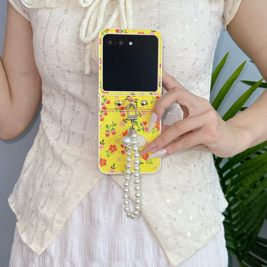 Blumiges Glitzer-Leder-Handgelenkband-Telefonetui für Motorola Razr 60 50 Ultra und Razr 60 Pro in Blau Multicolour, stoßfeste Schutzhülle - Bild 3