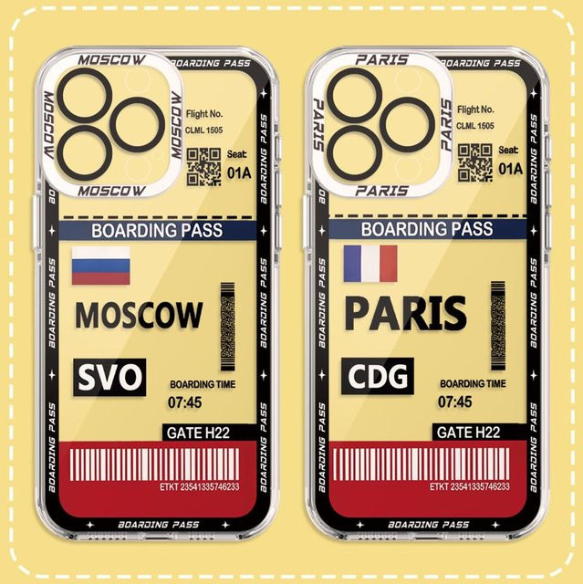 YAETEE Moskau Paris Boarding Pass Handyhülle für iPhone kompatibel mit iPhone 17 Pro Max 16 15 14 13 12 11 und SE, Transparent - Bild 1