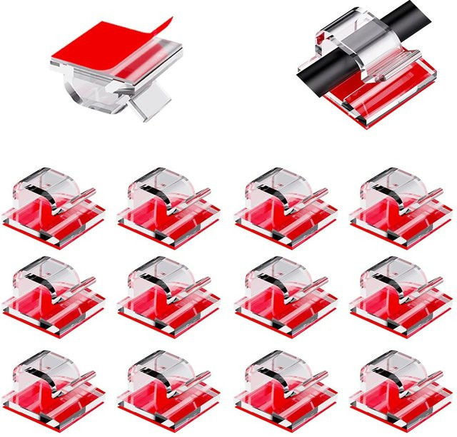 Maerknon 50 Stück selbstklebende Kabel-Clips aus Kunststoff, transparent und weiß, zur Kabelorganisation für Schreibtisch, Wand, Auto und TV-Kabel - Bild 1