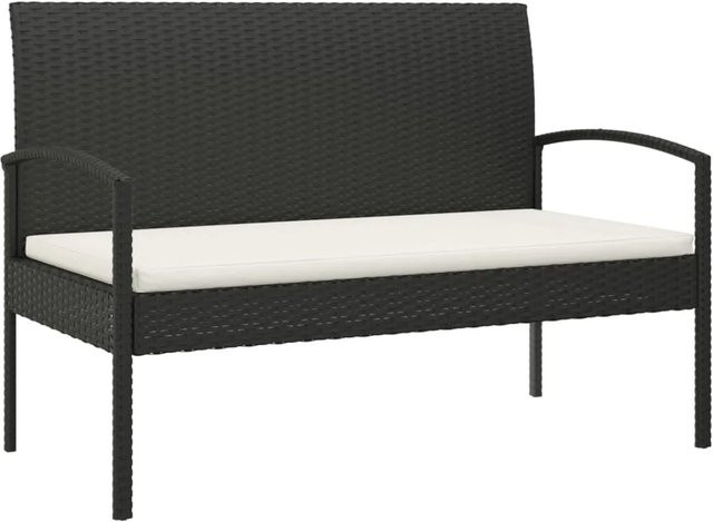 furnicato Gartenbank aus Poly-Rattan mit Kissen und Armlehnen, Schwarz, B: 105 cm, H: 74 cm, T: 58 cm - Bild 1