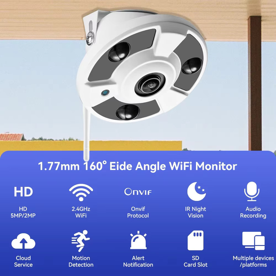 HAMROLTE 5MP WLAN-Fischaugenkamera in Weiß mit 1,7 mm Panorama-Objektiv, iCsee ONVIF, Bewegungserkennung und Audioaufzeichnung - Bild 2