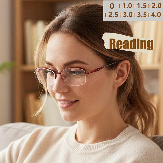 Lesebrille Halbrahmen, Damen, rechteckig, Metall, rot - Bild 1