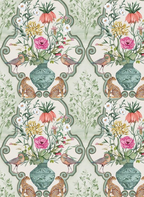 Osborne & Little Carta da parati Sundara Tapete mit exotischen Blumen und Blättern in Sage/Pink - Bild 1