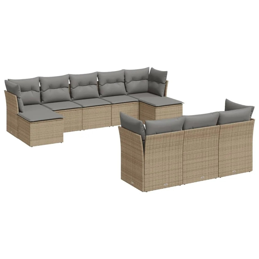 vidaXL 10-tlg Garten-Sofagarnitur in U-Form aus Polyrattan mit Kissen und Stauraum, Beige - Bild 2