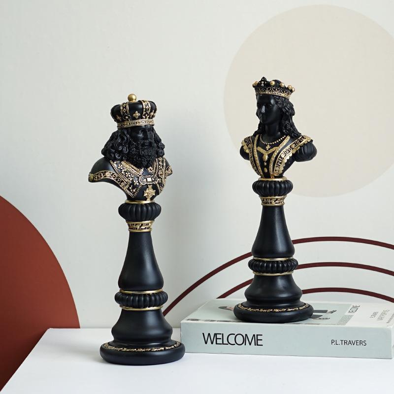Yiran Furniture Schach Figuren aus Harz als dekorative Ornamente in Schwarz und Weiß für Schreibtisch und Weinschrank - Bild 5