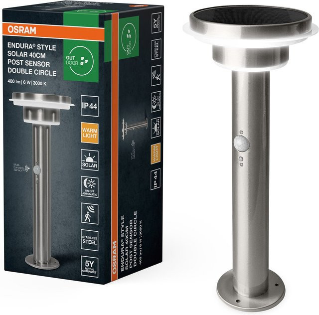 Osram Endura Style Solar LED Außenwandleuchte aus Edelstahl in Silber mit Bewegungssensor und Lichtsensor, 6W, Durchmesser: 40 cm - Bild 2