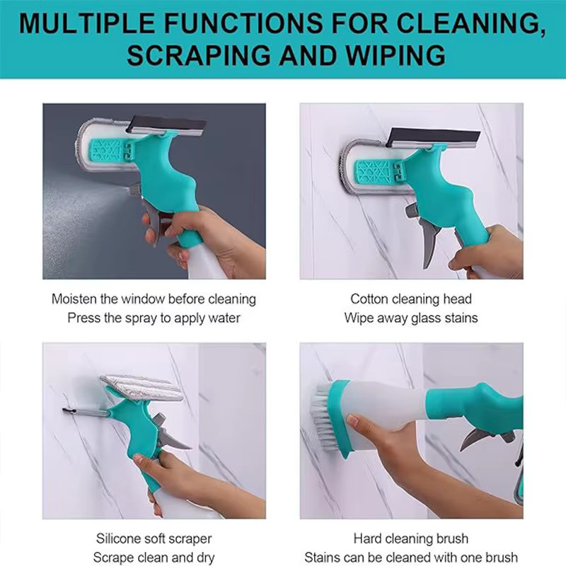 Untior 4-in-1 Fensterreiniger mit Wischer, Schaber, Bürste und Sprühflasche für Glas - Bild 3