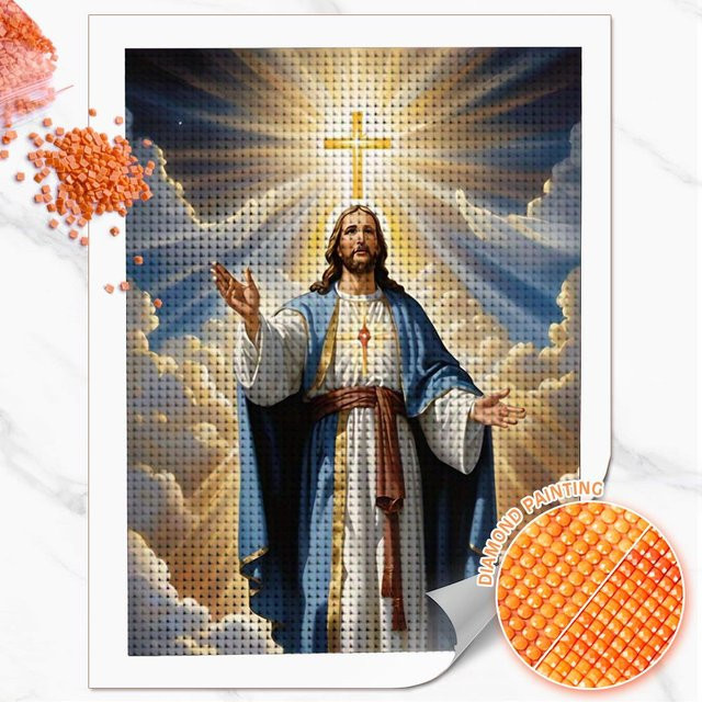 Huacan DIY Diamantmalerei Jesus Religiöses Porträt als Diamantstickerei Set in Multicolour, Breite: 30,0 cm, Höhe: 20,0 cm - Bild 1