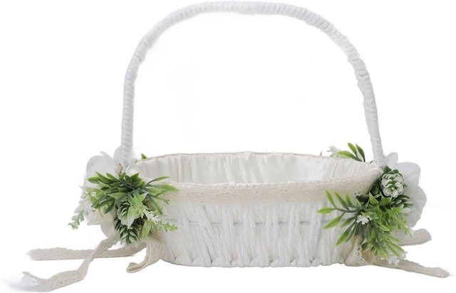 Handgewebter Blumenmädchenkorb von OutsideWorld in Weiß für Hochzeiten - Bild 1