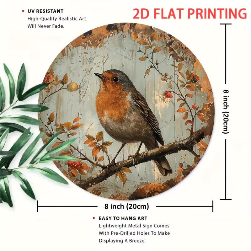 Runde Wanddekoration aus Schmiedeeisen von Potdemiel mit Vintage Robin auf Ast, Durchmesser: 19,81 cm - Bild 3