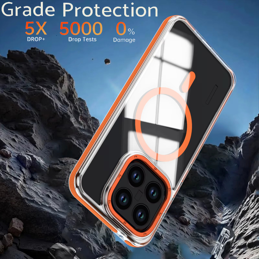 Transparente magnetische Acryl-Schutzhülle für Xiaomi 17T, 15T und 14T Pro mit farbigem Anti-Rutsch-Streifen in Orange und Anti-Vergilbungs-Effekt - Bild 6
