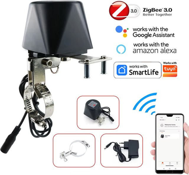 HOENYZY Zigbee Smart Gasventil und WLAN Garten-Wasserabsperrventil mit Timer zur Bewässerungssteuerung, kompatibel mit Alexa, Google Assistant und TUYA App, Schwarz - Bild 1