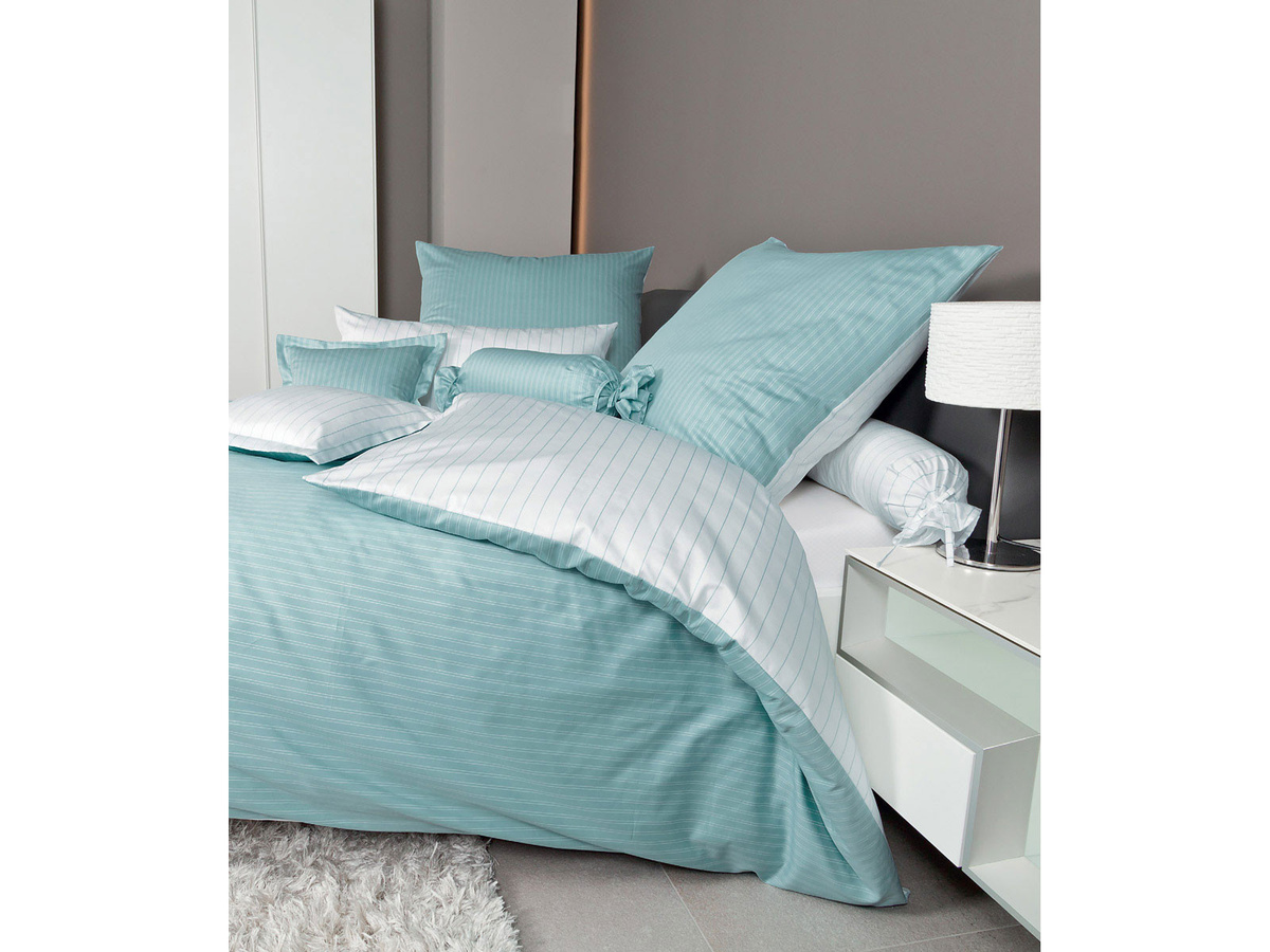 Janine Modern Classic 3936 Kissenbezug Reversibel Gestreift aus Mako-Satin und gekämmter Baumwolle in Grün und Blau, Breite: 40 cm, Höhe: 80 cm - Bild 1