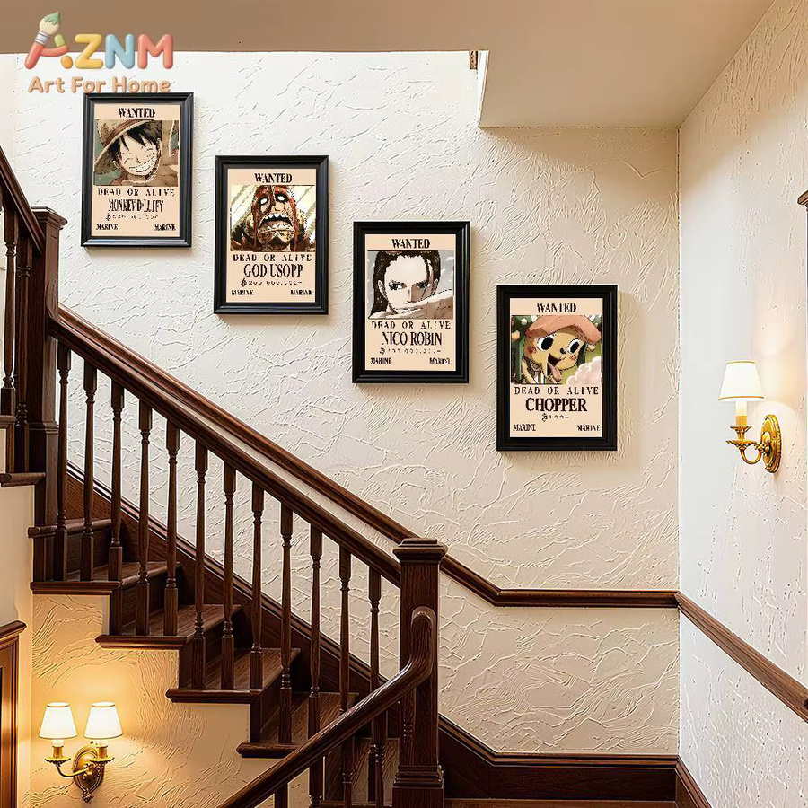 Kayou One Piece Wanted Poster Wandkunstdruck aus Leinwand mit Luffy Nami Robin und Brook in Multicolour im Vintage-Stil - Bild 4