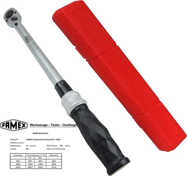 Famex Profi Drehmomentschlüssel mit 1/2 Zoll Antrieb, 40-210 Nm, Silber - Bild 1