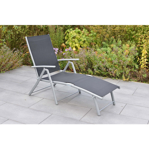 Merxx Deckchair Liegestuhl mit Armlehnen aus Aluminium und Textilgewebe, Schwarz - Bild 2