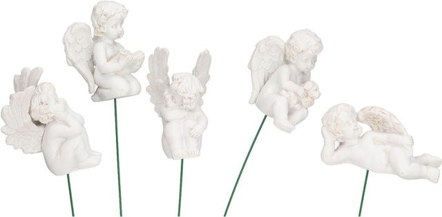 5er Set Amor-Engelsfiguren am Stab aus Harz in Weiß für Garten und Hinterhof - Bild 1