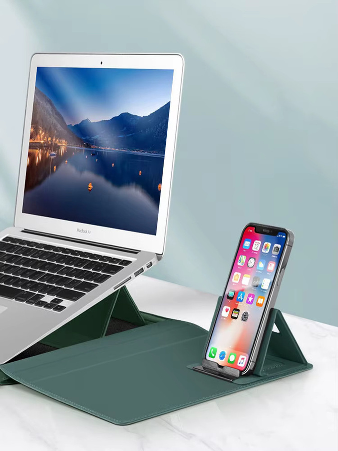 Apple Mehrzweck-Laptop-Hülle aus PU-Leder für MacBook Air und Pro inklusive Mauspad und Halterung in Gold und Grün - Bild 7