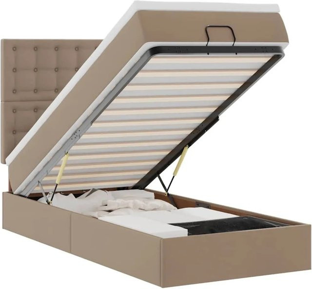 vidaXL Ottoman-Bett mit Matratze in Cappuccino-Braun aus Kunstleder, B/T/H: 100 x 200 x 128 cm - Bild 1