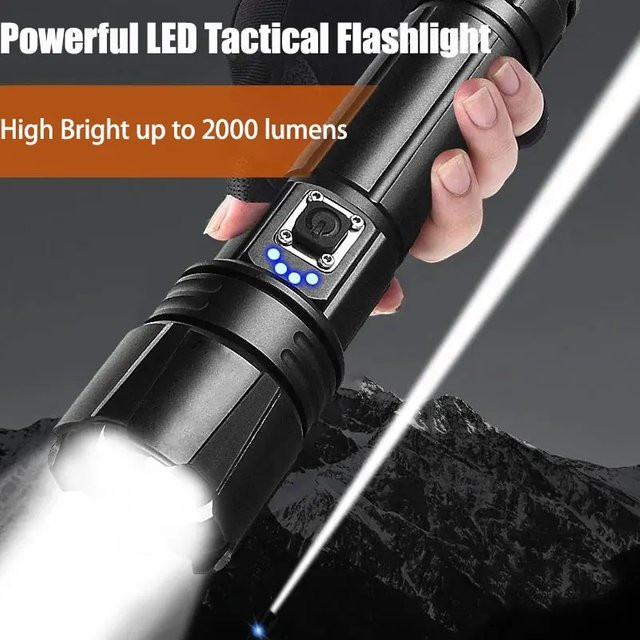 ESMARTER Taktische LED-Taschenlampe mit Laser-Docht, wiederaufladbar, Schwarz - Bild 1