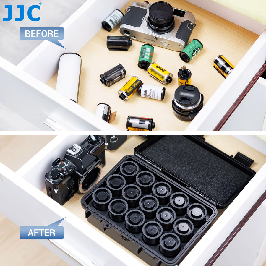 JJC Film-Hartschalen-Aufbewahrungskoffer für 15 Rollen 35 mm und 120 mm Fotofolie, wasserdicht und bruchsicher, Schwarz - Bild 5