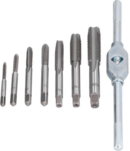 TOMTOP Windeisen-Set mit verstellbarer Reibahle für metrische Maschinen-Handschraubengewinde M3 bis M12 in Silber aus Stahl - Bild 1