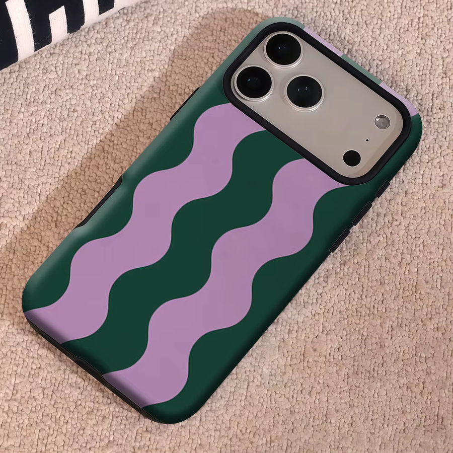 Robuste doppelschichtige Handyhülle mit Wellenmuster für iPhone 17 16 15 14 13 Pro Max Plus, magnetisch, Lila-Grün, Marke Potdemiel - Bild 5