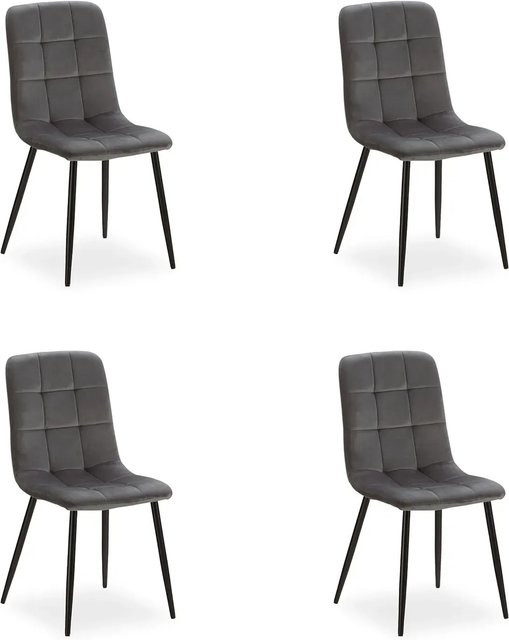 Homestyle4u Esszimmerstuhl 4er Set in Anthrazit aus Samt und Metall - Bild 1