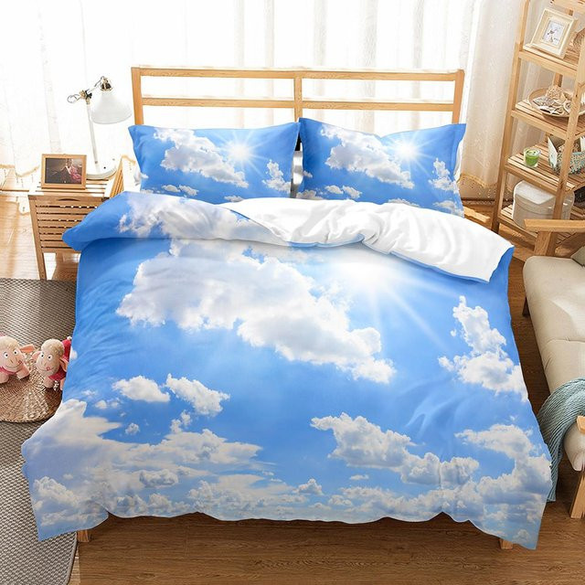 Weiße Wolke Bettwäscheset aus Mikrofaser mit Kissenbezug, Farbe Weiß und Blau, B/H: 260 x 220 cm - Bild 1