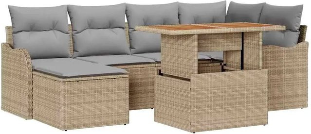 vidaXL Garten-Sofa-Set aus Poly Rattan in Beige mit 7-teiliger Ecksofa-Lounge, Stauraumfunktion und Polsterkissen - Bild 1