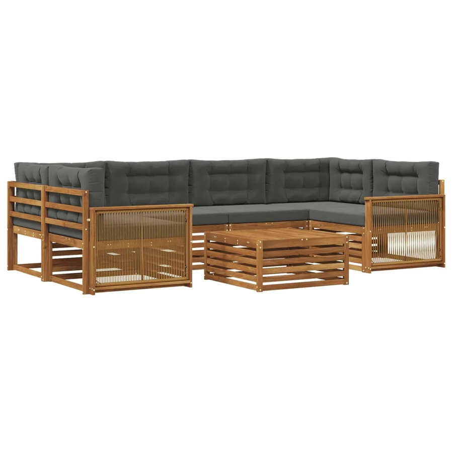 vidaXL Outdoor-Sofagarnitur in L-Form aus massivem Akazienholz mit 7 Kissen in Natur und Anthrazit - Bild 2
