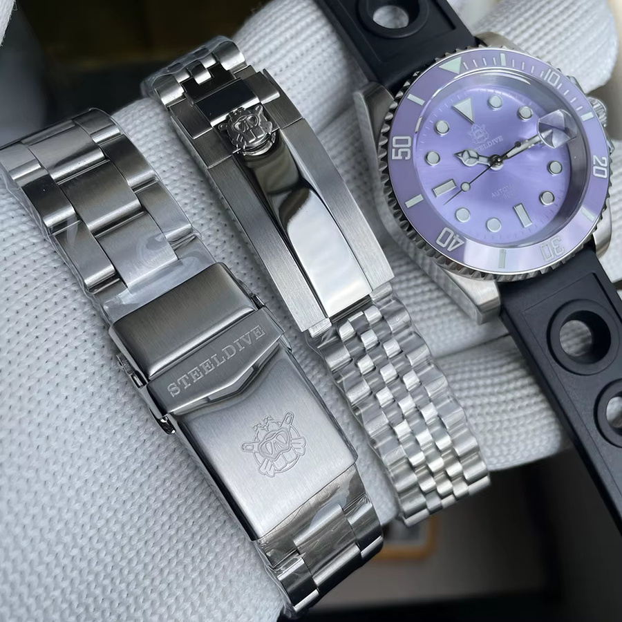STEELDIVE Taucheruhr, Edelstahl, Automatik, lila Zifferblatt, Herren - Bild 4