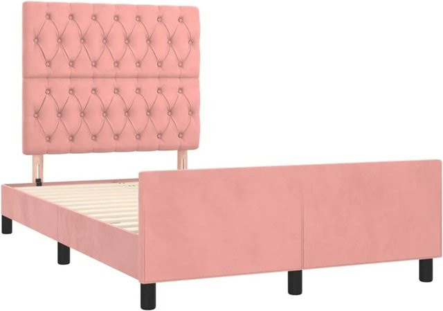 vidaXL Bettgestell aus Samt in Rosa mit Holzrahmen, B/T/H: 190 x 120 x 128 cm - Bild 1