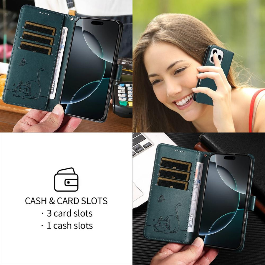 Magnetische Klapp-Lederhülle für Huawei P8 P9 P10 P20 P30 P70 Mate 10 20 Pro Lite 2017 mit Katze Schmetterling und geprägtem Design in Rot - Bild 2