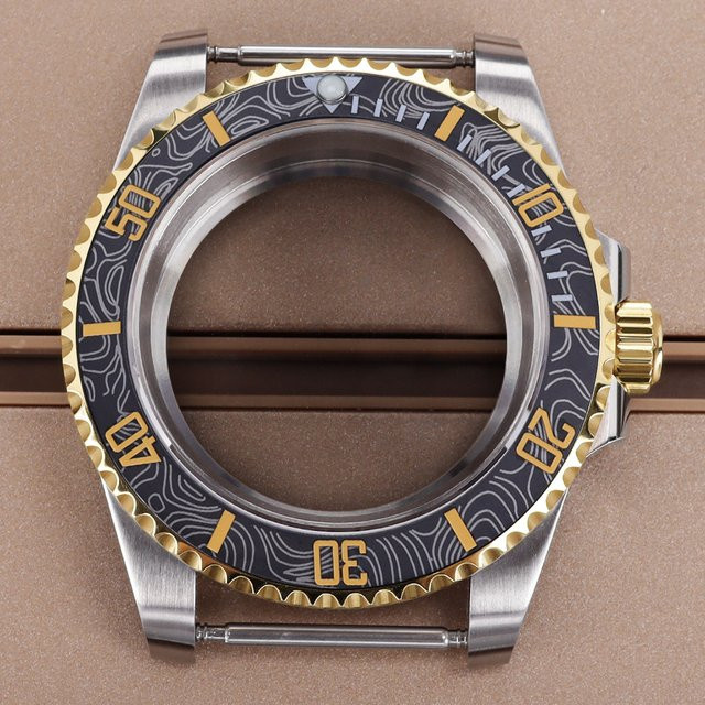 Uhrengehäuse Schwarzgoldene Lünette, 40 mm, Edelstahl, Bicolor, Saphirglas, 200 m wasserdicht - Bild 1