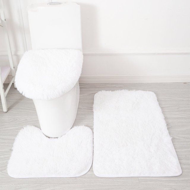 3-teiliges rutschfestes Badezimmerteppich-Set in Weiß von inyahome mit Konturmatte und WC-Sitzbezug - Bild 1