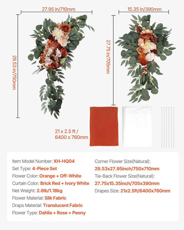 Buying Solutions, MB Künstliches Hochzeitsbogen Blumen Set in Orange, Weiß und Creme mit Textilvorhängen für Bohemian Dekoration - Bild 3