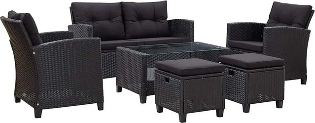 vidaXL 6-teilige Garten-Sofagarnitur aus Poly Rattan mit Auflagen in Schwarz - Bild 1