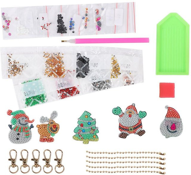 GoolRC Diamantmalerei Schlüsselanhänger Materialset, Schneemann, Weihnachtsmann, Weiß - Bild 1