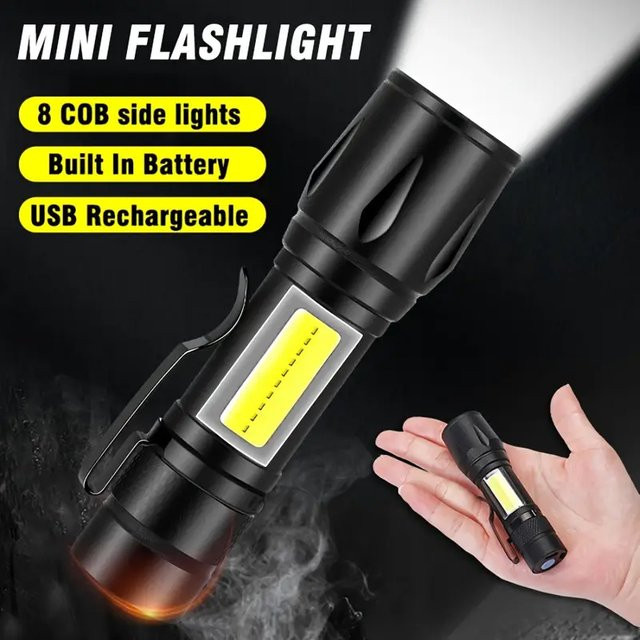 KDULIT Mini-LED-Taschenlampe in Schwarz, wiederaufladbare tragbare Taschenlampe mit Stiftclip und Metallgehäuse für Outdoor und Camping - Bild 1