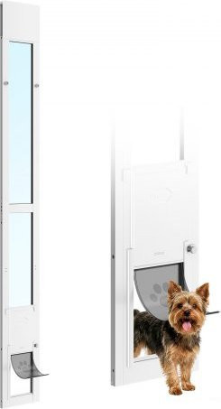 VEVOR Hundeklappe für Glasschiebetüren mit höhenverstellbarem Aluminiumrahmen und abschließbarer Klappe für kleine Hunde - Bild 1