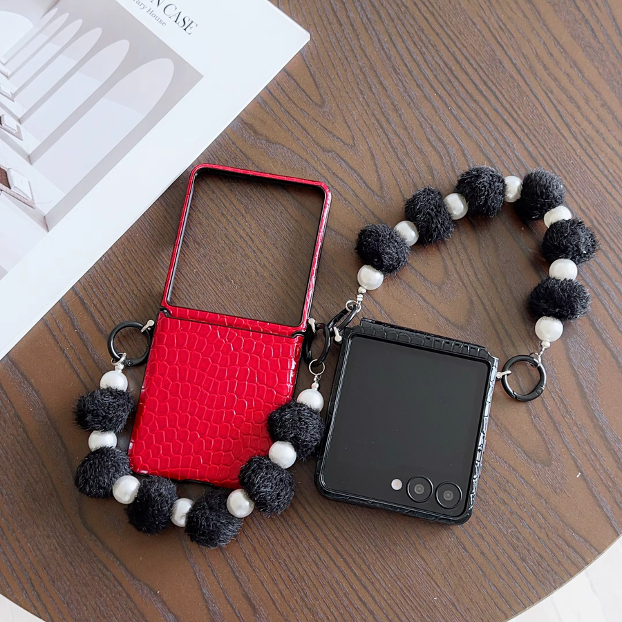 szHAIyu Krokodilleder-Handyhülle für Samsung Galaxy Z Flip 7, 6, 5, 4, 3 mit Armband und Riemenabdeckung, Farbe: Rot - Bild 3