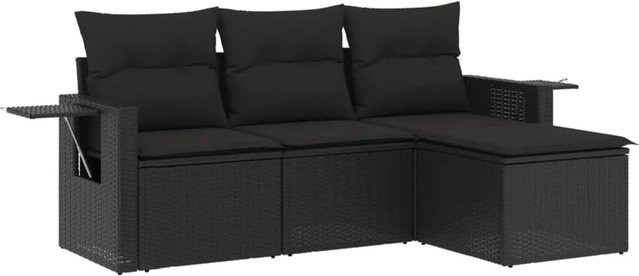vidaXL 4-teilige Garten-Sofagarnitur aus Poly-Rattan mit Kissen in Schwarz - Bild 1