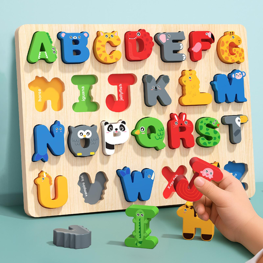Tlewj 3D Buntes Alphabet Zahlen Puzzle, Holz, ab 3 Jahre - Bild 1