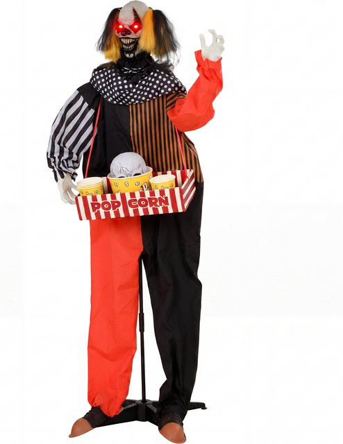 Aosom Animierter Halloween-Popcorn-Clown in Rot, Schwarz und Multicolour, 180 cm Höhe, mit beweglichem Kopf, Gruselmusik und leuchtenden Augen für Indoor und Outdoor - Bild 1
