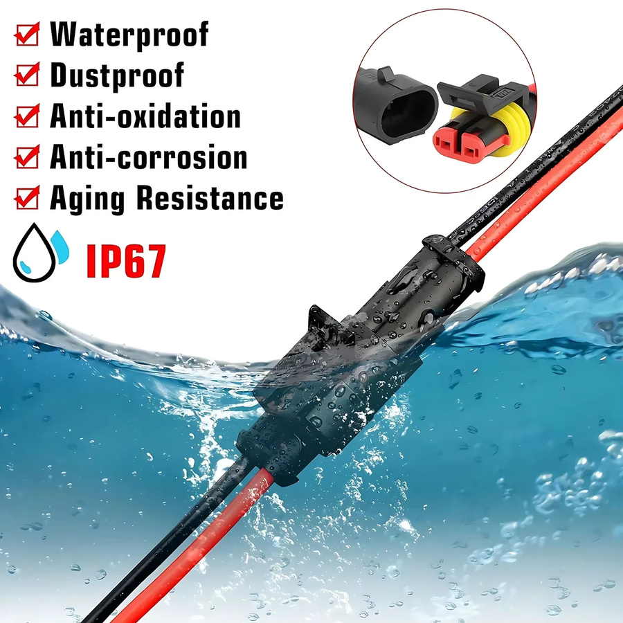 Wasserdichte 2-polige Kabelverbinder in Schwarz als Kfz-Steckverbinder-Set für Auto, LKW, Motorrad und Marine - Bild 2