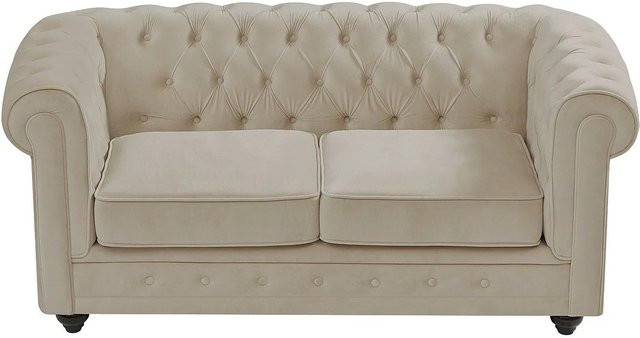 Vente-unique Chesterfield Sofa aus Samt in Beige, Breite: 165 cm - Bild 1