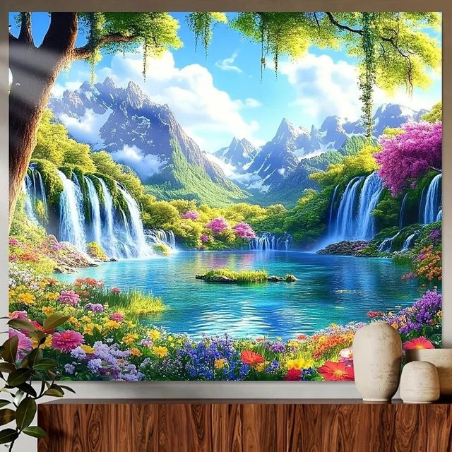 VIKAMA Wandteppich mit floraler Naturlandschaft in Multicolour für dein modernes Zuhause - Bild 1