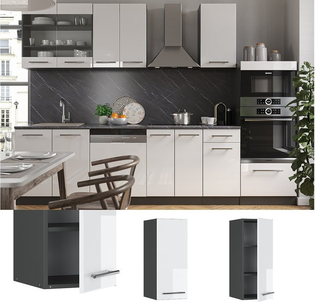 Vicco Hängeschrank Fame-Line Küchenschrank Weiß Hochglanz und Anthrazit mit Soft-Close-Türen - Bild 1