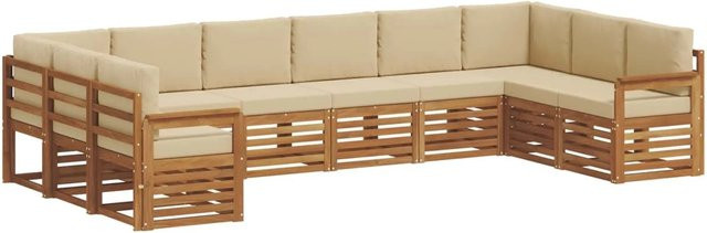 vidaXL Sofagarnitur 10-teilig aus Massivholz Akazie in Natur und Beige, U-Form mit Sitz- und Rückenkissen - Bild 1